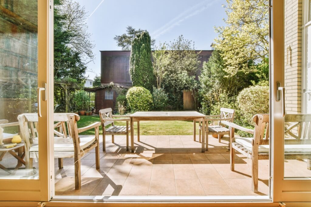 Neat patio with sitting area